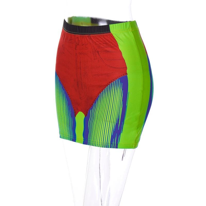 Abstract Contrast Medium Rise Mini Skirt