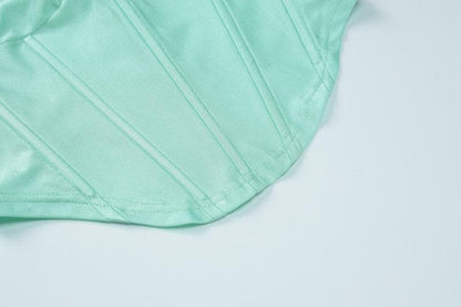 Completo abito lungo con scollo a V, spacco sul retro, corsetto solido e arricciato 