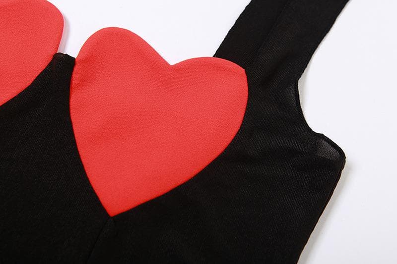 Heart patchwork contrast backless sleeveless top