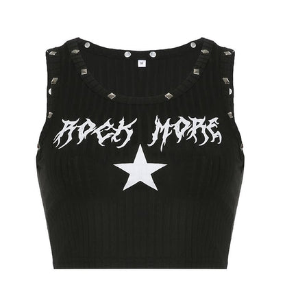 Rivet contrast u neck sleeveless star pattern crop top