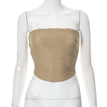 Textured solid backless sleeveless tube crop top