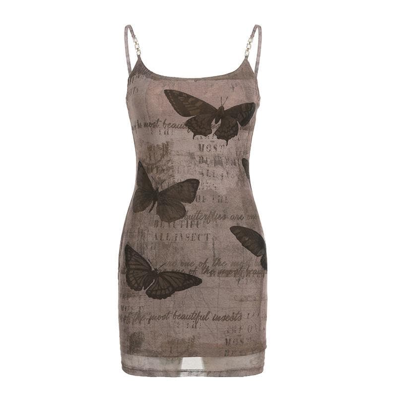 Butterfly pattern metal chain contrast cami mini dress