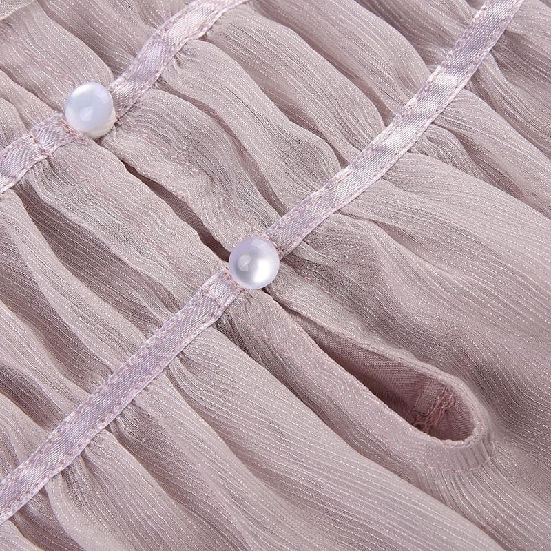 Chiffon-Camisole mit plissiertem Rüschensaum und Spitzenknopf 