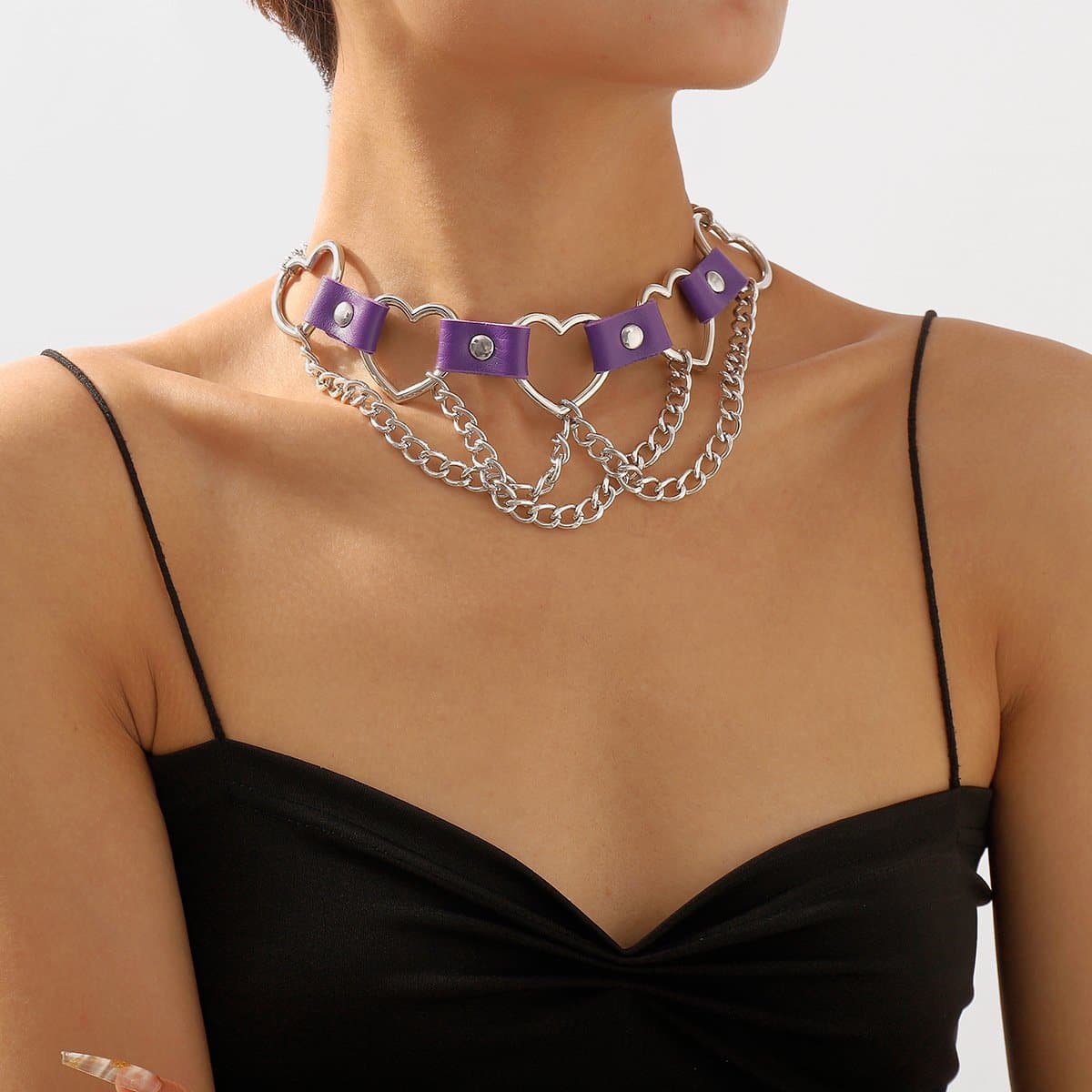 Mehrreihige Halskette mit PU-Kette und Herzring 