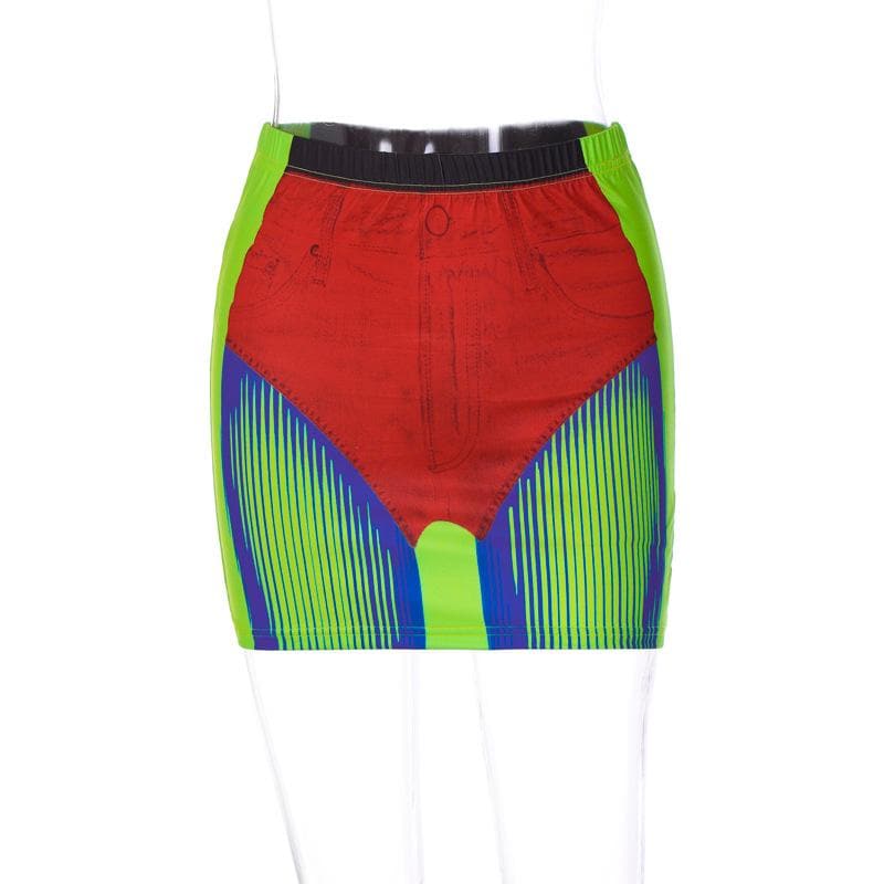Abstract Contrast Medium Rise Mini Skirt