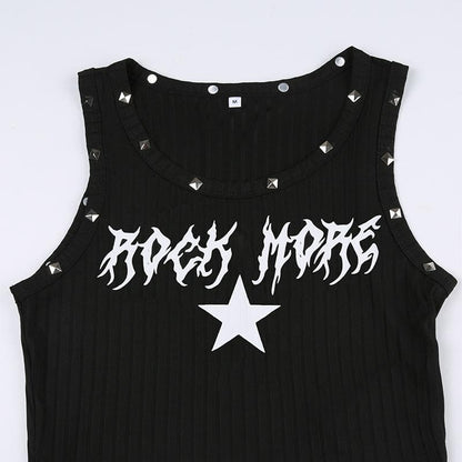 Rivet contrast u neck sleeveless star pattern crop top