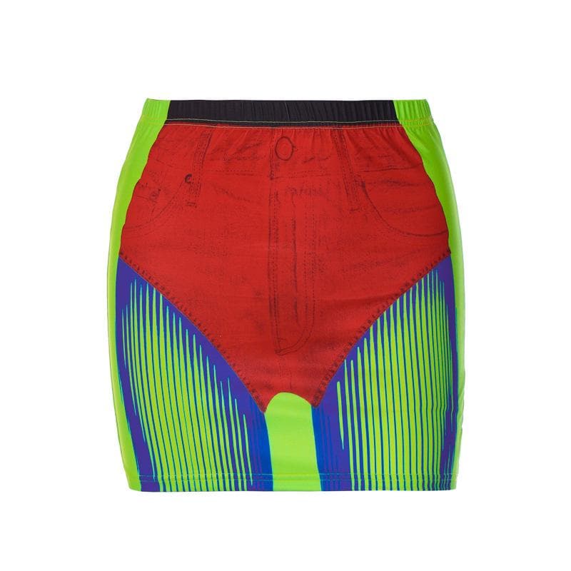Abstract Contrast Medium Rise Mini Skirt