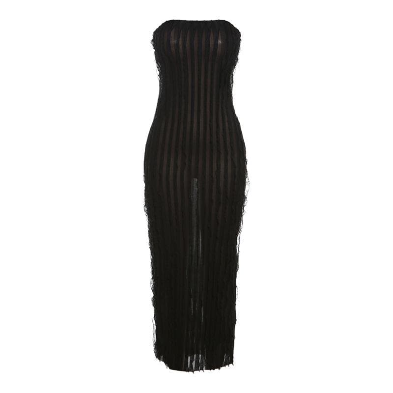 Backless ruffle solid textured tube maxi dress