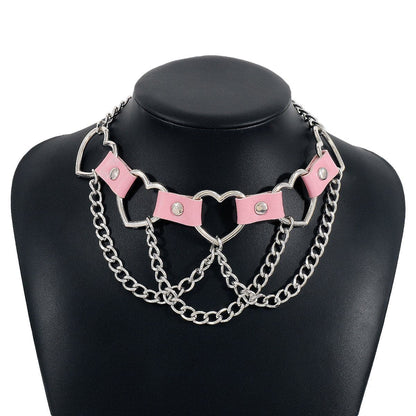 Mehrreihige Halskette mit PU-Kette und Herzring 