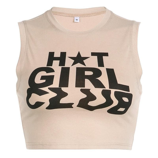 Contrast print sleeveless crewneck crop top