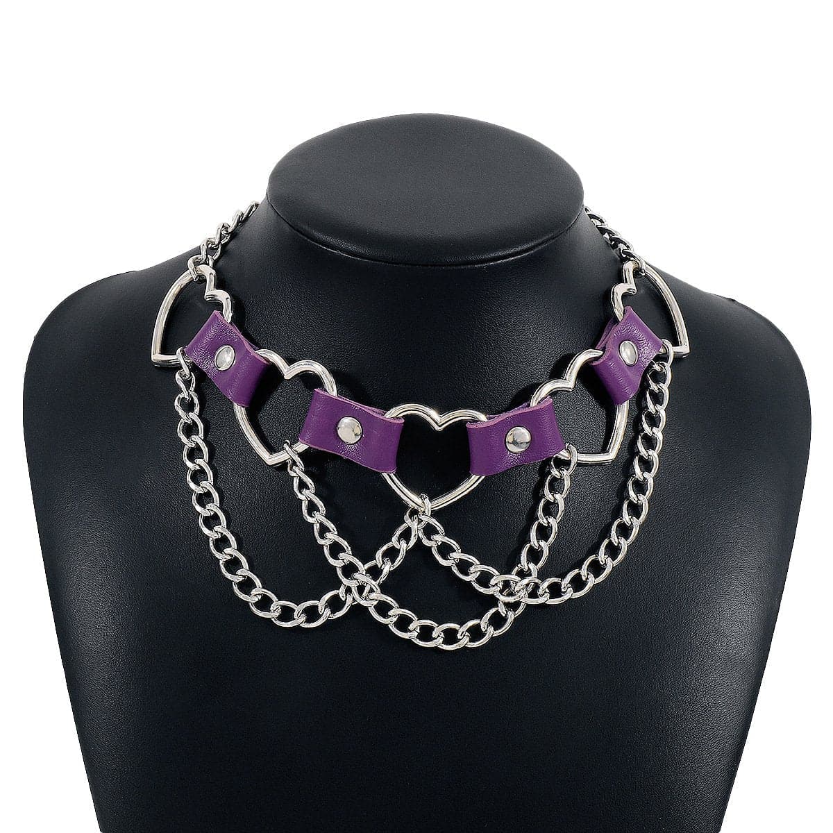 Mehrreihige Halskette mit PU-Kette und Herzring 