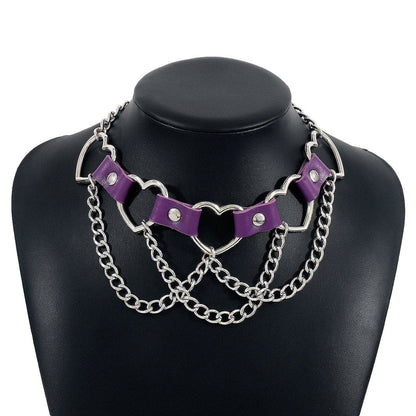 Mehrreihige Halskette mit PU-Kette und Herzring 