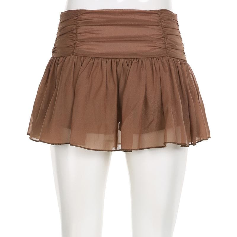 Chiffon ruched zip-up bowknot low rise mini skirt