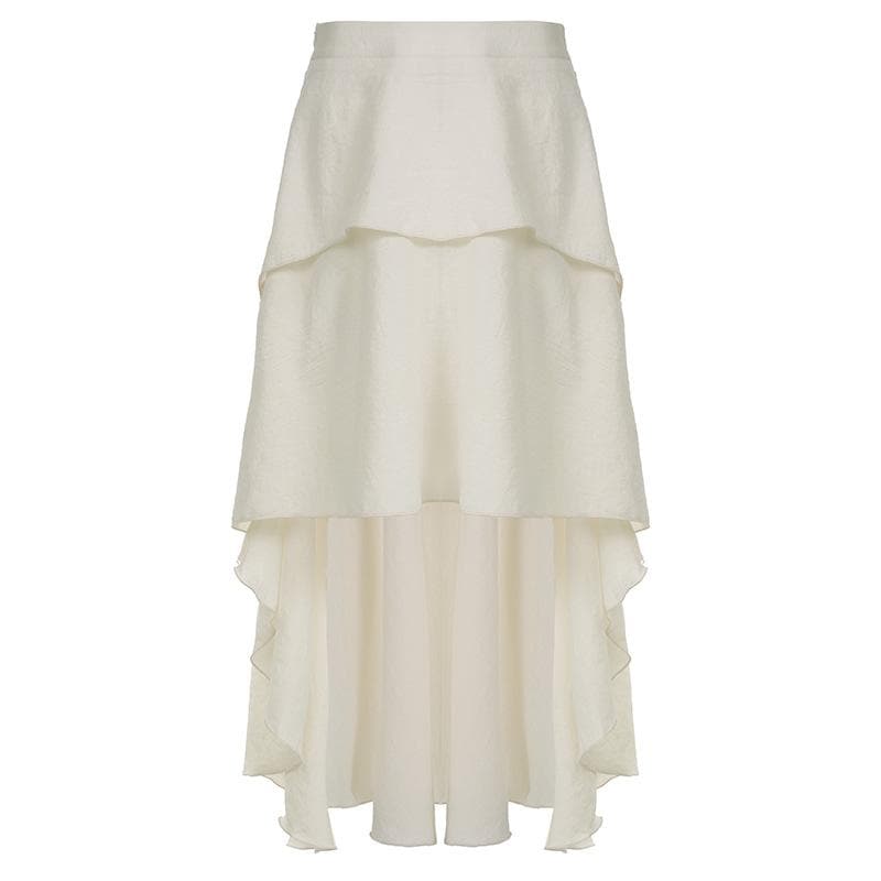 Ruffle solid zip-up irregular low rise maxi skirt