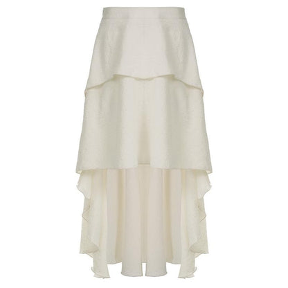 Ruffle solid zip-up irregular low rise maxi skirt