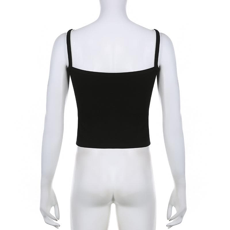 Sleeveless square neck patchwork contrast crop top