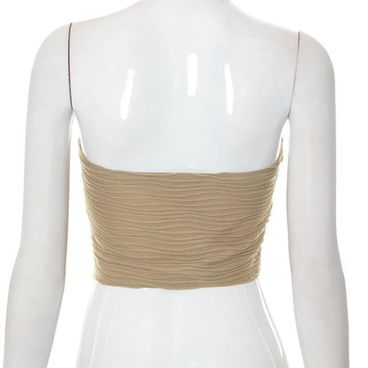 Textured solid backless sleeveless tube crop top