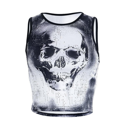 Skull pattern sleeveless crewneck crop top