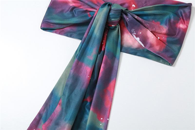 Minigonna a contrasto con coulisse, arricciata e tie-dye senza schienale 
