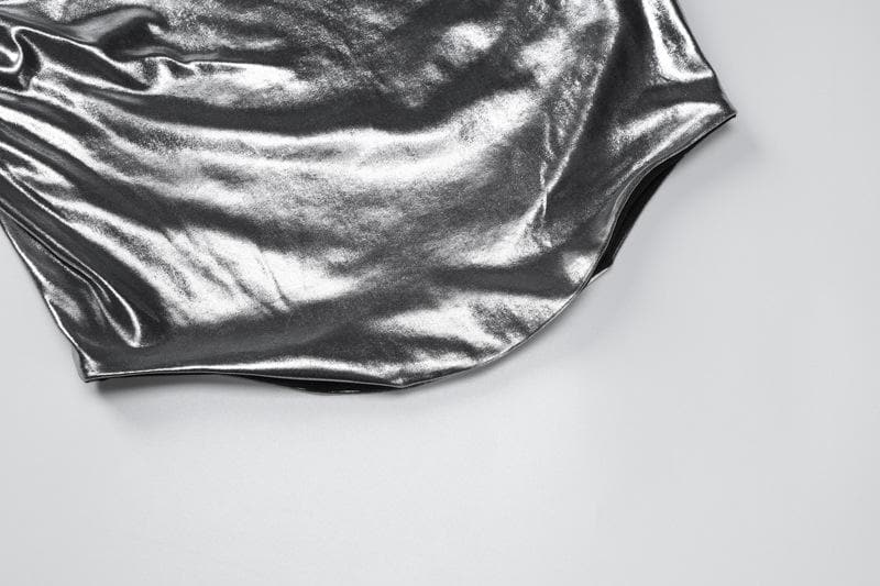 Cowl neck metallic cap sleeve ruched crop top