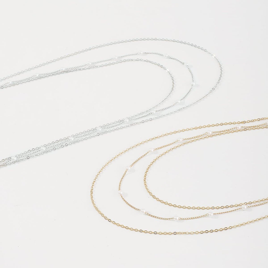Faux pearl layered choker necklace