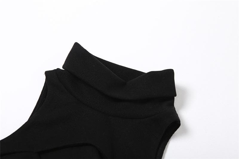 Knotted solid gloves high neck hollow out crop top