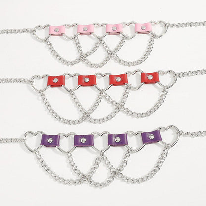 Mehrreihige Halskette mit PU-Kette und Herzring 