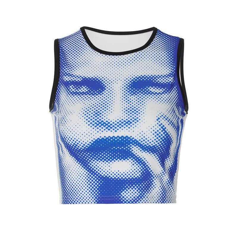 Abstract Print Contrast Sleeveless Crewneck Crop Top