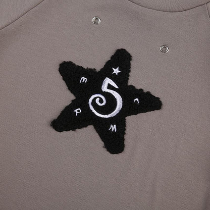 Star embroidery contrast short sleeve crewneck top