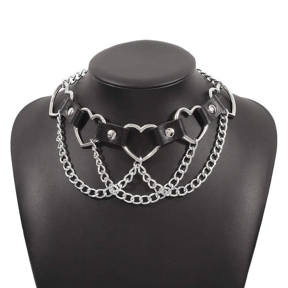 Mehrreihige Halskette mit PU-Kette und Herzring 