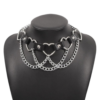Mehrreihige Halskette mit PU-Kette und Herzring 