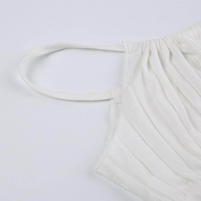 Pleated sleeveless drawstring solid backless self tie crop top