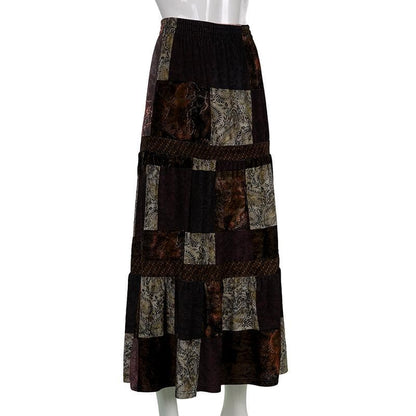 Patchwork contrast ruched medium rise maxi skirt