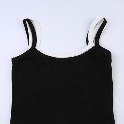 Sleeveless square neck patchwork contrast crop top