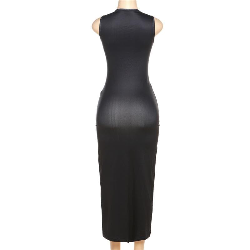 Body pattern contrast sleeveless crewneck maxi dress