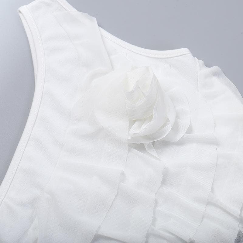 One shoulder ribbon ruffle solid flower applique crop top