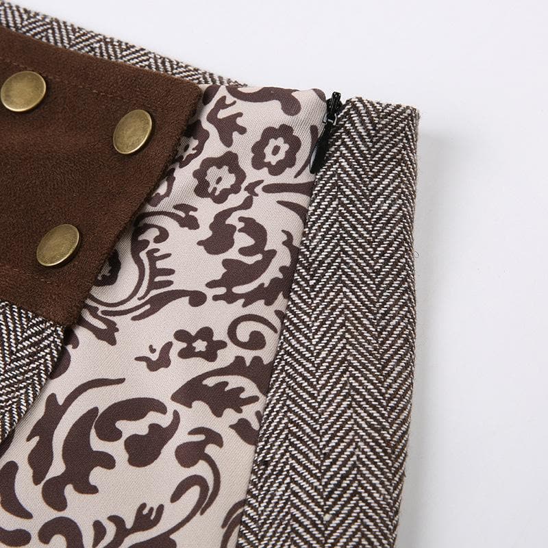 Minigonna a trapezio con cerniera a contrasto e bottoni patchwork 