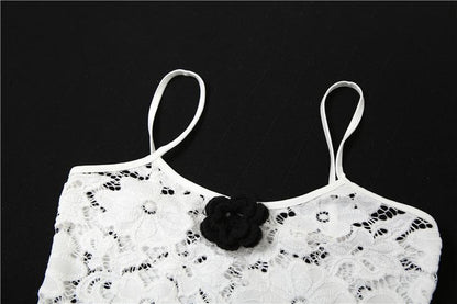 Lace flower applique see through backless cami crop top