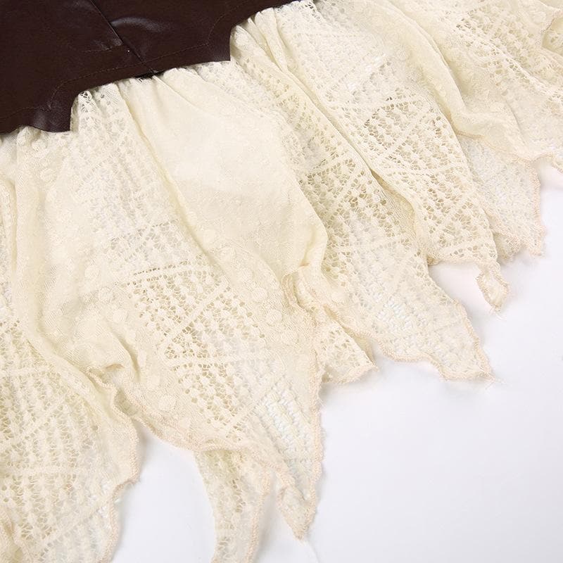 Minigonna testurizzata con cintura a balze patchwork in pelle PU irregolare 