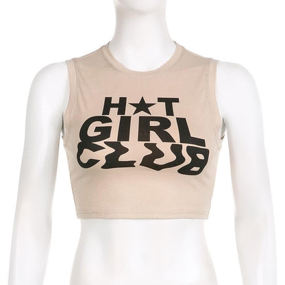 Contrast print sleeveless crewneck crop top