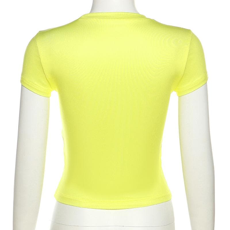 Body print contrast short sleeve crewneck crop top