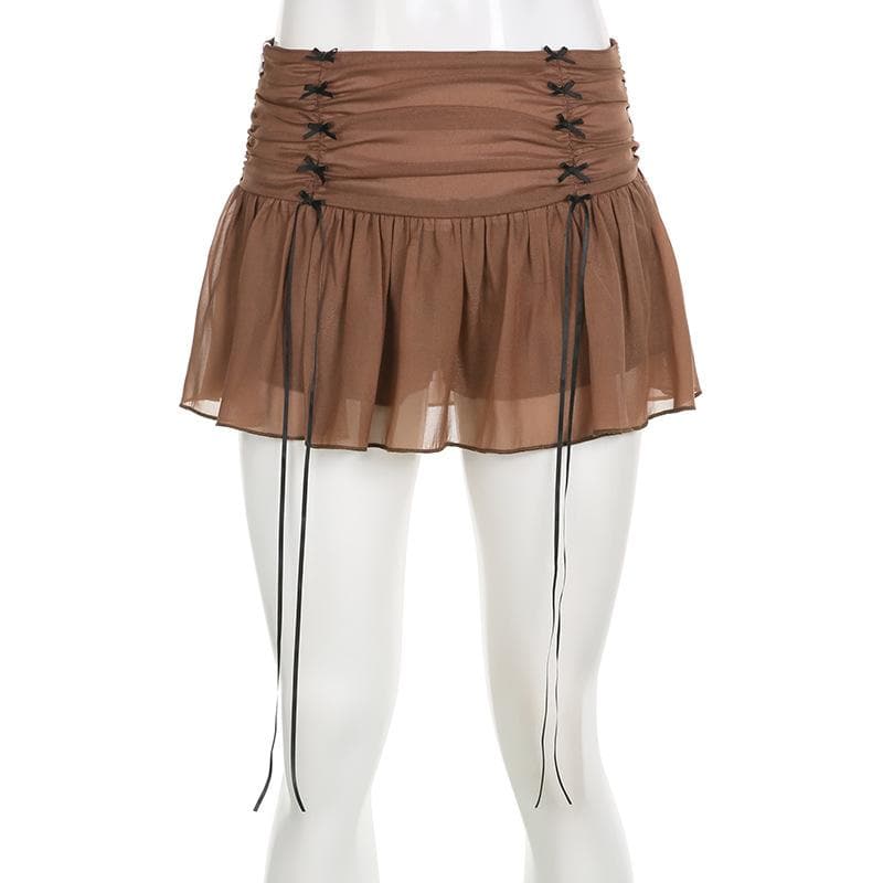 Chiffon-Minirock mit Rüschen und Reißverschluss und Schleife 
