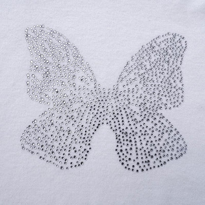 Butterfly beaded short sleeve crewneck crop top