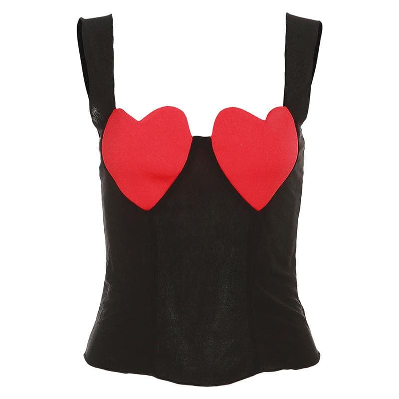 Heart patchwork contrast backless sleeveless top