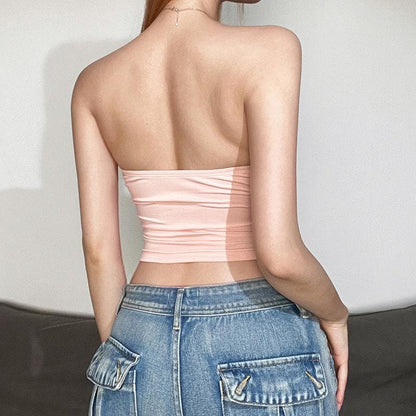 Lace flower applique contrast backless corset tube crop top - Final Sale