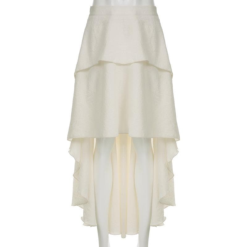 Ruffle solid zip-up irregular low rise maxi skirt