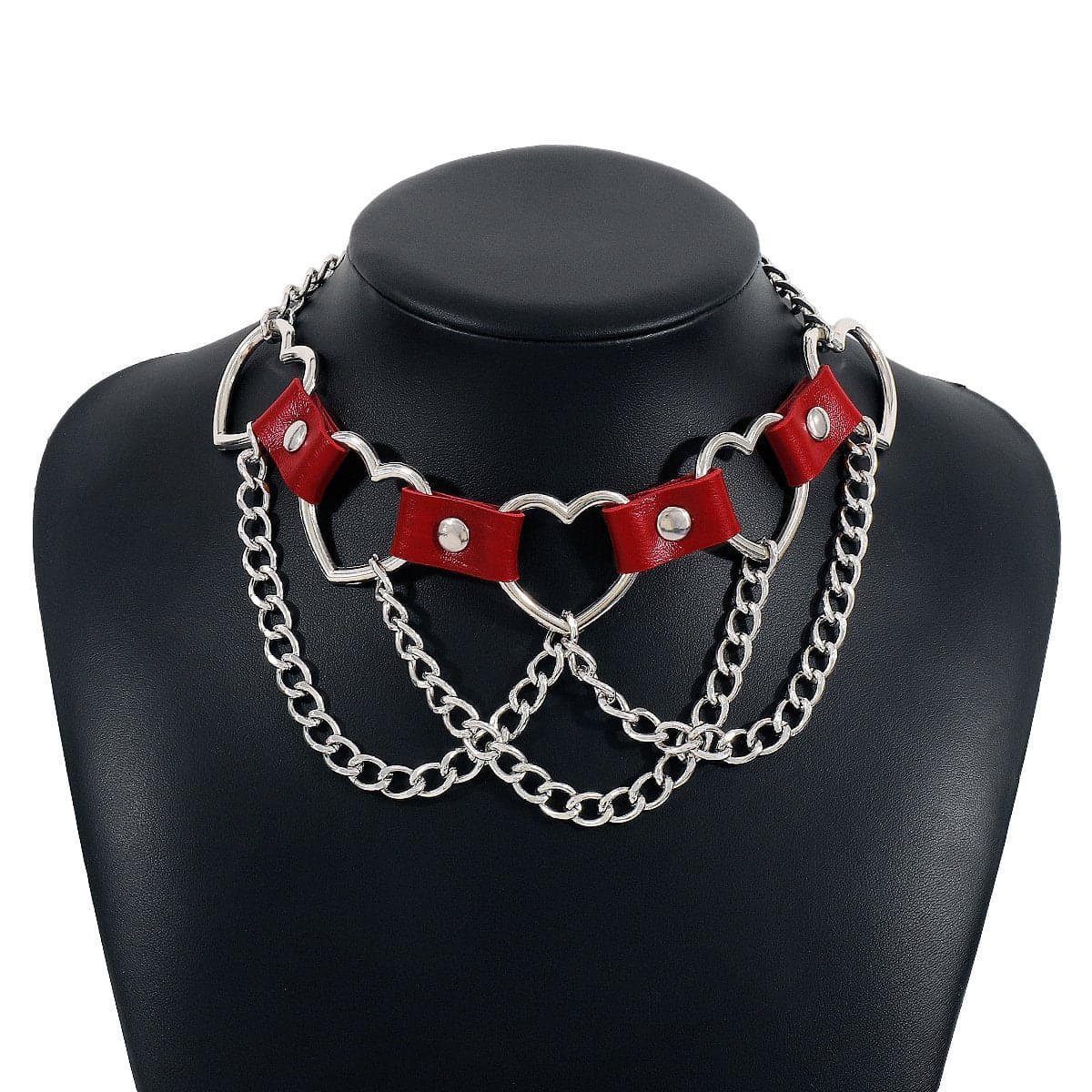 Mehrreihige Halskette mit PU-Kette und Herzring 