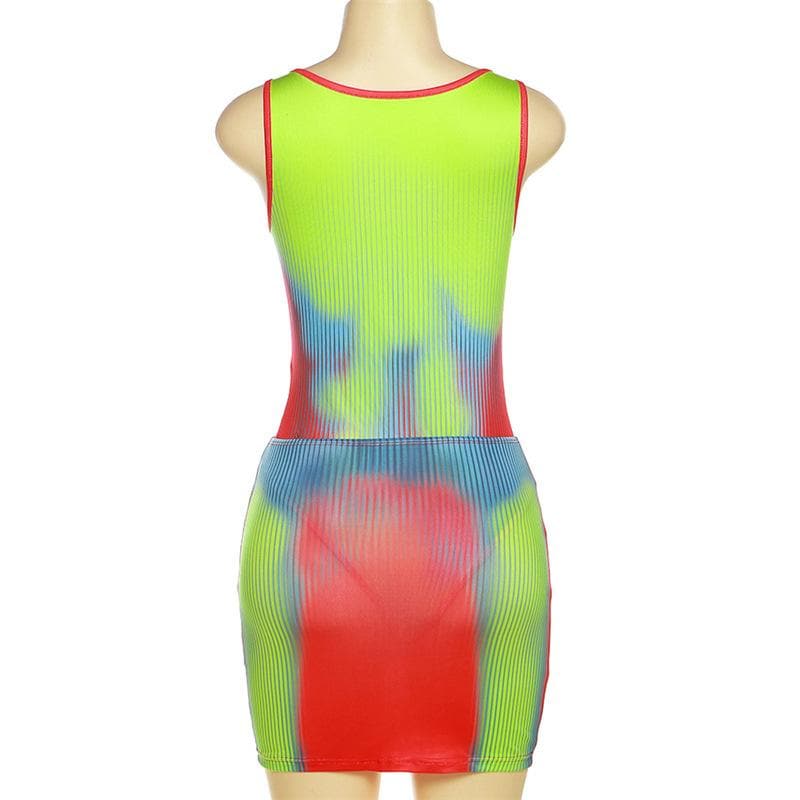 Body pattern contrast sleeveless square neck bodysuit mini skirt set