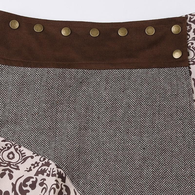 Minigonna a trapezio con cerniera a contrasto e bottoni patchwork 