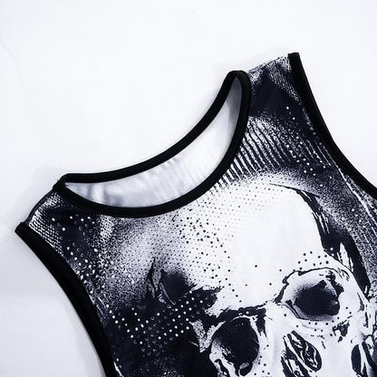 Skull pattern sleeveless crewneck crop top